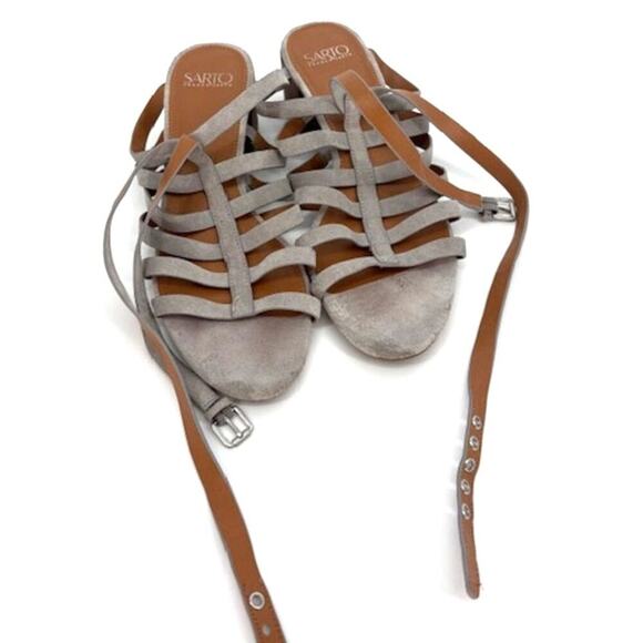 Franco Sarto Leather Gladiator Block Heel Sandals in Grey – Size 10 M - Picture 1 of 6